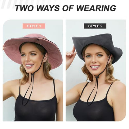 Womens Sun Hat with Ponytail Hole, UV Protection Foldable Beach Fishing Hat - color: Grey