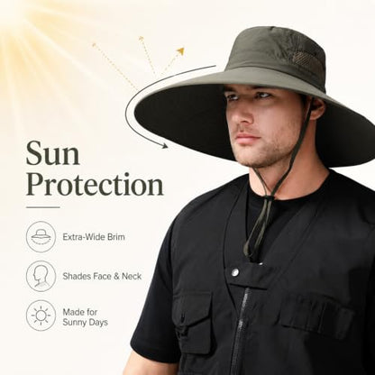 Wide Brim Sun Hat for Men Women UV Protection Bucket Fishing Hats - color: Army Green Solid