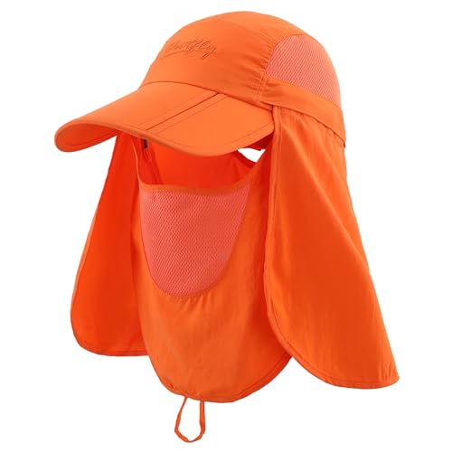 Connectyle Men's Foldable Baseball Sun Cap with Removable Face Mask Neck Flap Cover UPF 50+ Sun Protection Fishing Hiking Hat - color: Orange