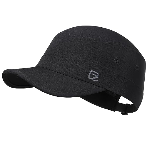 GADIEMKENSD Stretch Army Cap Cadet Military Hats Flat Top Baseball Cap Short Bill Breathable - color: Black