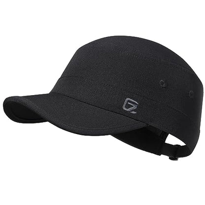 GADIEMKENSD Stretch Army Cap Cadet Military Hats Flat Top Baseball Cap Short Bill Breathable - color: Black