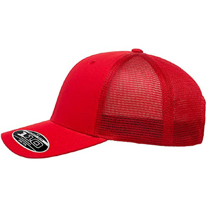 Flexfit 110M Trucker Mid-Profile Mesh Back Snapback Cap - color: Red