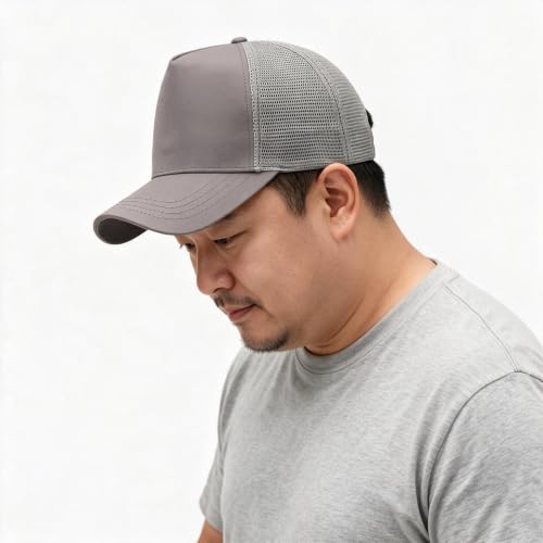 Oversize XXL Mesh Trucker Hat Big Head Hats for Men High Crown Baseball Cap Breathable Dad Hat Adjustable 23.6"-25.6" - color: Gray