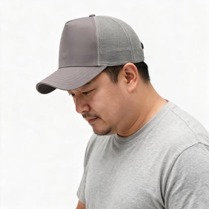 Oversize XXL Mesh Trucker Hat Big Head Hats for Men High Crown Baseball Cap Breathable Dad Hat Adjustable 23.6"-25.6" - color: Gray