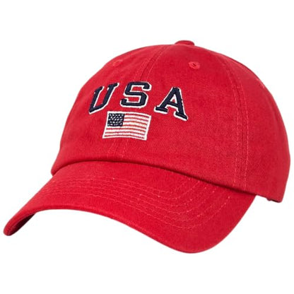E BY ELIDAN USA Hat, Embroidered American Flag Baseball Cap for Men Women - color: Red