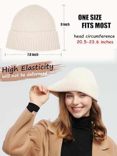 Wool Beanie for Men Women, Seamless Knit Cuffed Warm Winter Hats - color: 1pcs-beige