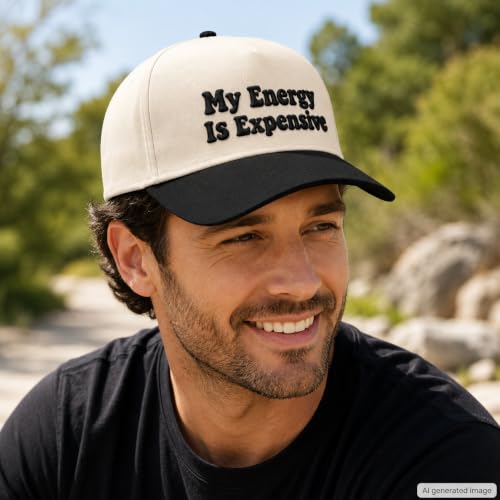 Embroidered Trucker hat for Women Men Baseball Hat Adjustable Unisex Cotton for Soccer Supporters - color: My Energy is Expensive Black
