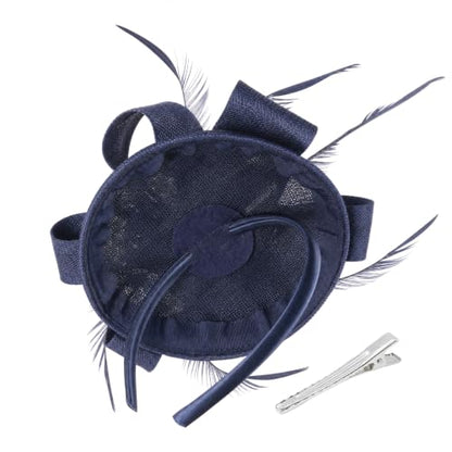 Flower Fascinator Hat Headband Clip for Women Tea Party - color: Navy-02