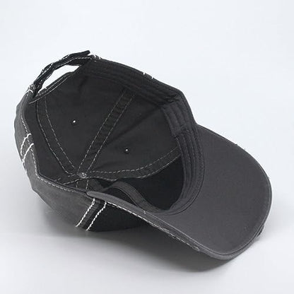 Washed Cotton Distressed with Heavy Stitching Adjustable Baseball Cap - color: Black/Black/Charcoal Gray