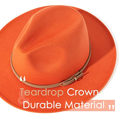 Lisianthus Women Classic Felt Fedora Wide Brim Hat with Belt Buckle - color: Carroty
