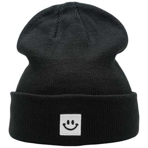 55cube Unisex Winter Beanie Hats Warm Thick Knit Cuffed Skullcaps - color: Solid Black