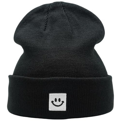 55cube Unisex Winter Beanie Hats Warm Thick Knit Cuffed Skullcaps - color: Solid Black
