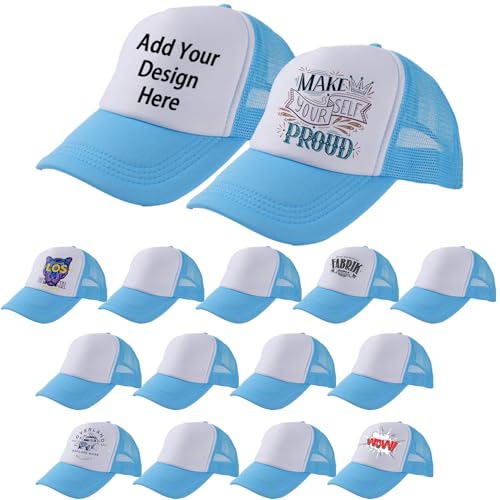 15 Pack Trucker Hats Bulk Sublimation Blanks Wholesale Mesh Baseball Cap DIY Custom Hats for Men Women - color: Light Blue