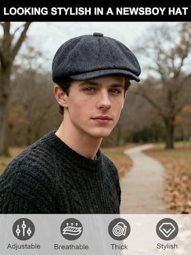 Senker Fashion 2 Pieces Newsboy Cap for Men - color: Black Dark Grey