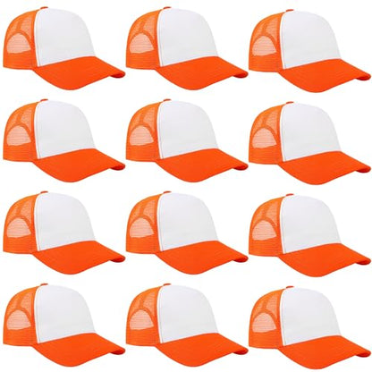 Falari 12 Pack Bulk Wholesale Mesh Trucker Hats 5 Panel and 6 Panel Baseball Caps for Men and Women - color: 5 Panel - Orange