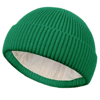 Short Fisherman Beanie for Men Women Wool Fleece Lined Winter Hat - color: 1pcs-kelly Green