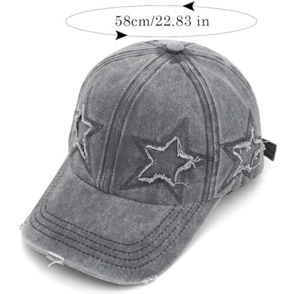 Retro Washed Distressed Baseball Cap with Five Pointed Stars for Women Men - color: Grey