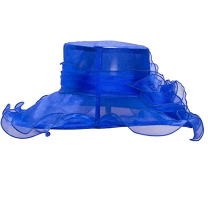 Lawliet Womens Dressy Wide Brim Church Wedding Occasion Sun Hat A613 - color: Royal Blue
