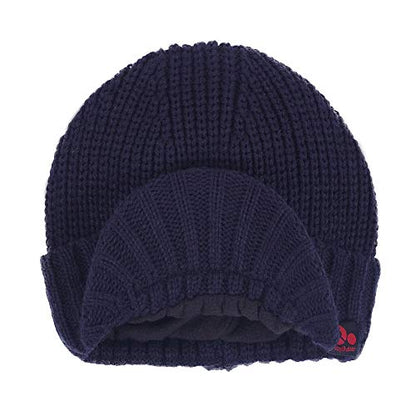 Janey&Rubbins Men‘s Stylish Knit Visor Brim Beanie Hats Fleece Lined Skull Ski Caps - color: Blue