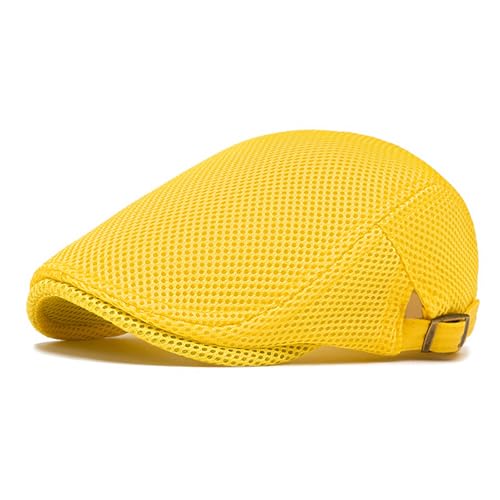 meioro Mens Breathable Mesh Summer Hat Adjustable Flat Cap Newsboy Beret Ivy Cap Irish Cabbie Fishing Hats - color: Yellow
