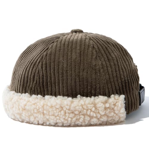 Corduroy Brimless Hats for Men Vintage Retro Beanie Hat Winter Docker Hat Sailor Cap Fisherman Leon Hat Landlord Hat - color: Mg-xgmgupdxr43-green