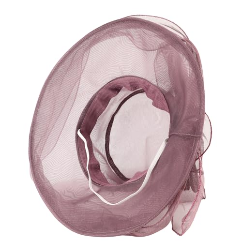 AQOKKA Women Organza Church Fascinators Kentucky Derby Hats for Women and Girls Wedding Flower Tea Party Hat with Wide Brim - color: Simulated Flower : Dark Purple