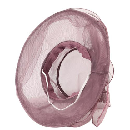 AQOKKA Women Organza Church Fascinators Kentucky Derby Hats for Women and Girls Wedding Flower Tea Party Hat with Wide Brim - color: Simulated Flower : Dark Purple