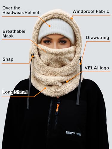 Balaclava Fleece Ski Mask Winter Face Masks Windproof Hooded Scarf - color: Beige