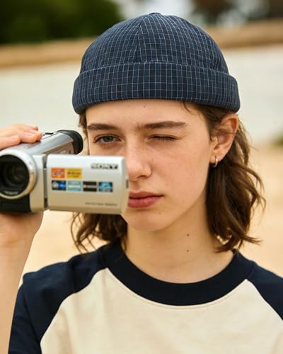 CLAPE Checkered Brimless Hats for Men, Lightweight Quick Dry Docker Fisherman Cap Vintage Unique Rolled Cuff Harbour Hat - color: Fma2502-blue
