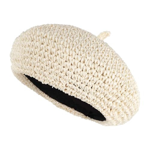 Women Summer Straw Woven Sunhat Classic Beret Artist Painter Sun Hat Cap - color: White