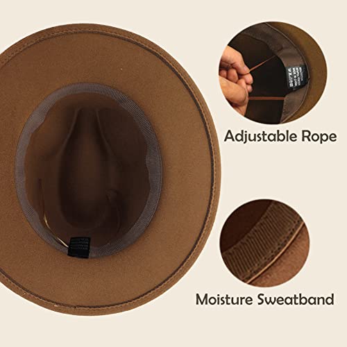 Women's Wide Brim Felt Fedora Panama Hat with Leopard - color: Khaki