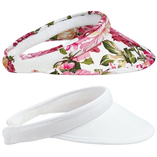 2 Pack Sun Visor Hats Women Men Clip On Wide Brim Visors Hat Outdoor Sports Golf Beach Travel Tennis Caps - color: 2024 Floral Print