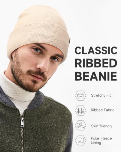 OZERO Mens Winter Hat, Fleece Lined Cuffed Beanie for Men and Women - color: Beige