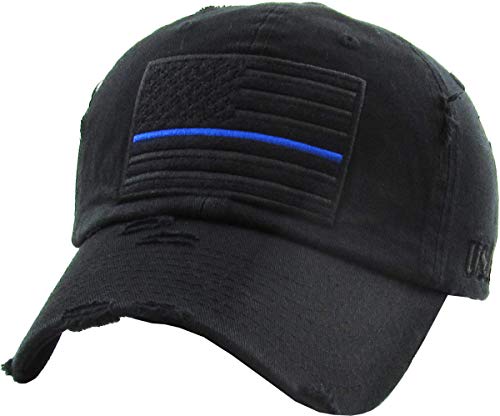 KBETHOS Flag USA America Military Thin Blue Line Thin Red Line Vintage Distressed Baseball Cap Dad Hat Unisex Adjustable… - color: Black Blue-tactical Operator Classic