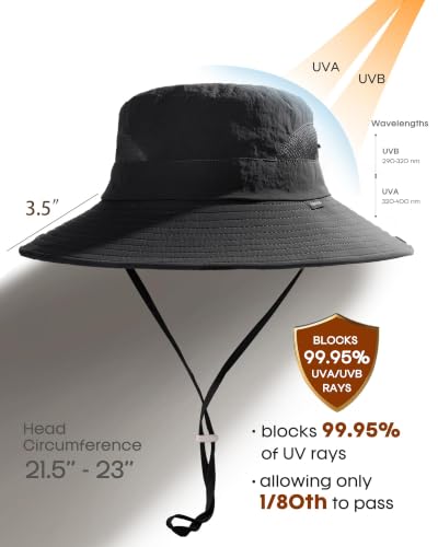 FURTALK Womens Sun Hat with Ponytail Hole Beach Hiking Summer Wide Brim UPF 50+ Outdoor Protection Foldable Bucket Hat - color: Black