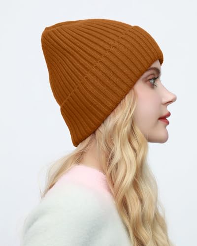 ROYBENS Womens Satin Lined Beanie for Men Wool Knit Cuffed Warm Winter Hats - color: 1pcs-camel