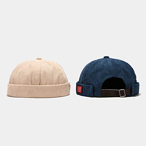 Mens Corduroy Docker Brimless Skullcap Rolled Cuff Beanie Hat - color: Beige