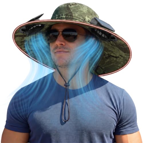 Zaximap Solar Fan Hat with Steel Brim for Men Women UPF 50+ Garden Outdoor Fishing Beach Essential - color: Deep Navy Green