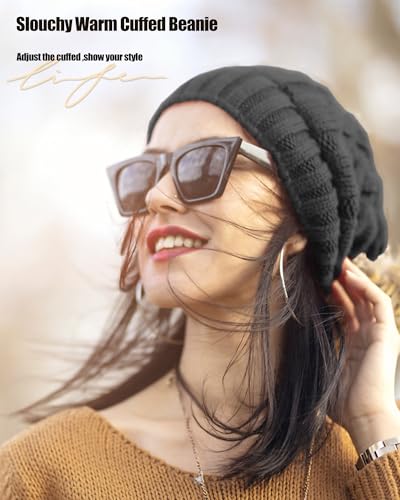 Fleece Lined Wool Beanie Hat Women Men,Winter Knit Chunky Snow Cap - color: 1-khaki