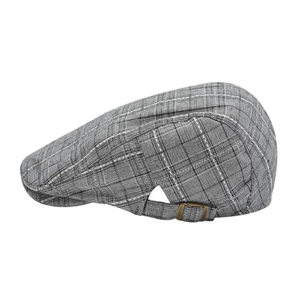 ZLYC Men Cotton Flat Cap Summer Scally Newsboy Beret Driver Hat - color: Plaid Gray