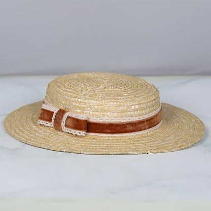 Women Bowknot Straw Hat Summer Fedoras Boater Summer Beach Sun Hat Cowgirl Fishing Hat Jazz Hat - color: Khaki 2