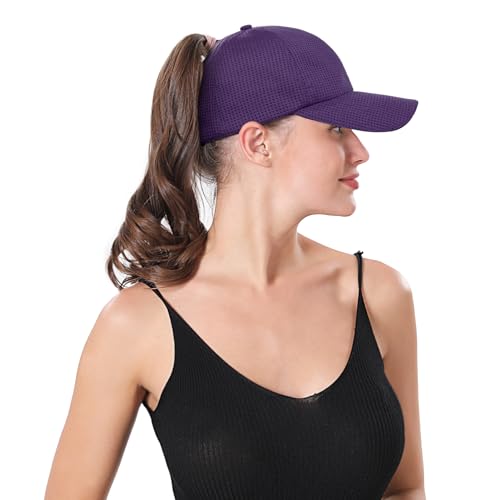 ZTL Womens High Ponytail Baseball Cap Performance Mesh Hat, Lightweight Quick Dry Race Day Running Hat with Reflective Trim - color: Purple