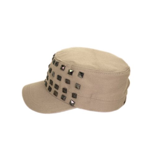 Adjustable Cotton Military Style Studded Front Army Cap Cadet Hat - Diff Colors Avail - color: Khaki