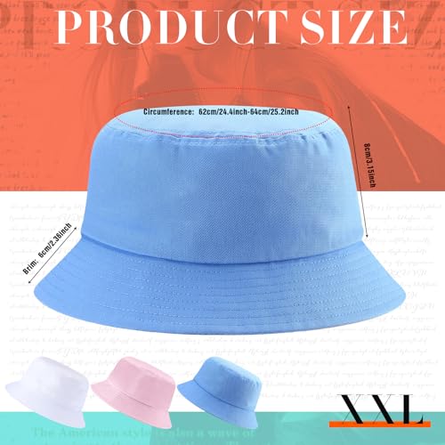 Zhanmai 3 Pcs XXL Bucke Large Oversize Hat for Woman - color: White, Pink and Sky Blue
