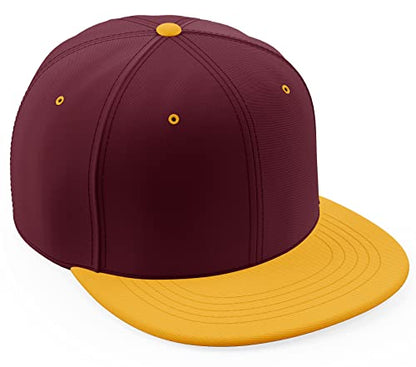 Daxton Classic Blank Snapback Flat Bill Visor Hat Cap One Size Adjustable Back - color: Burgundy Gold