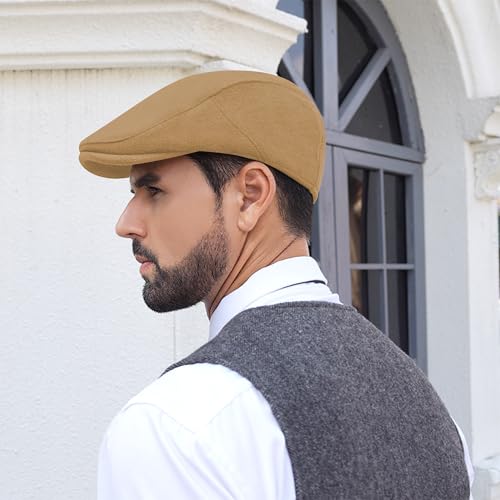 Men's Adjustable Newsboy Hat Classic Flat Gatsby Cabbie Ivy Cap for Golf Driving Winter - color: Tan, size: Medium