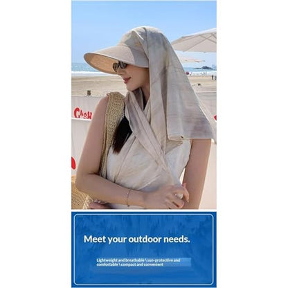 Sun Hats for Women Sun Protection Wide Brim Shawl with Neck Flap Hiking Visor Hat Outdoor UV Summer Beach hat - color: Beige