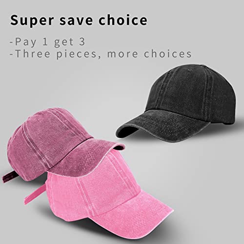 Baseball Cap Unisex Vintage Washed Distressed Cap,Retro Adjustable Dad Hats,Baseball Hat for Men Women - color: 3pcs-black+burgundy+pink