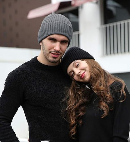 ROYBENS Womens Satin Lined Beanie for Men Wool Knit Cuffed Warm Winter Hats - color: 1pcs-gray