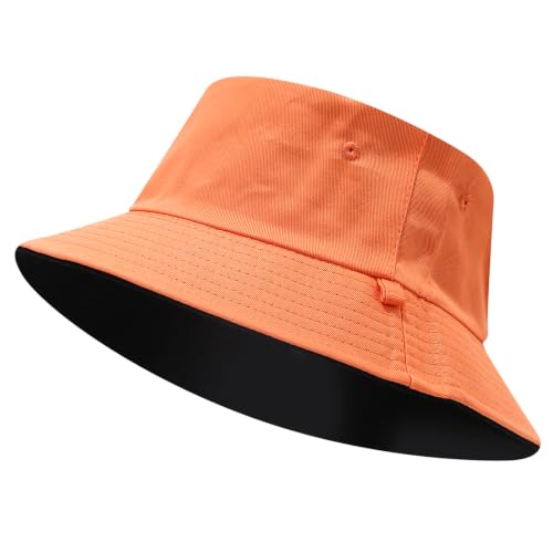 XXL Oversized Reversible Bucket Hat Beach Fisherman Sun Cap with Chin Strap for Women Men - color: Orange Black